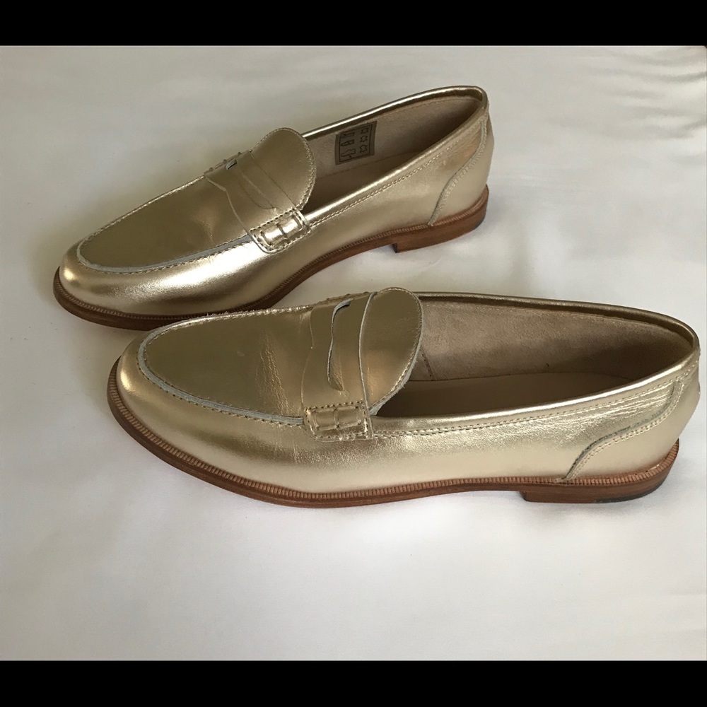 J.Crew Ryan leather loafers in brushed gold metallic - Like New!